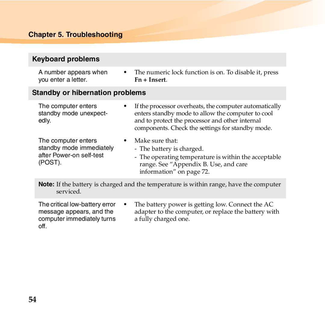 Lenovo S12 manual Troubleshooting Keyboard problems, Standby or hibernation problems 