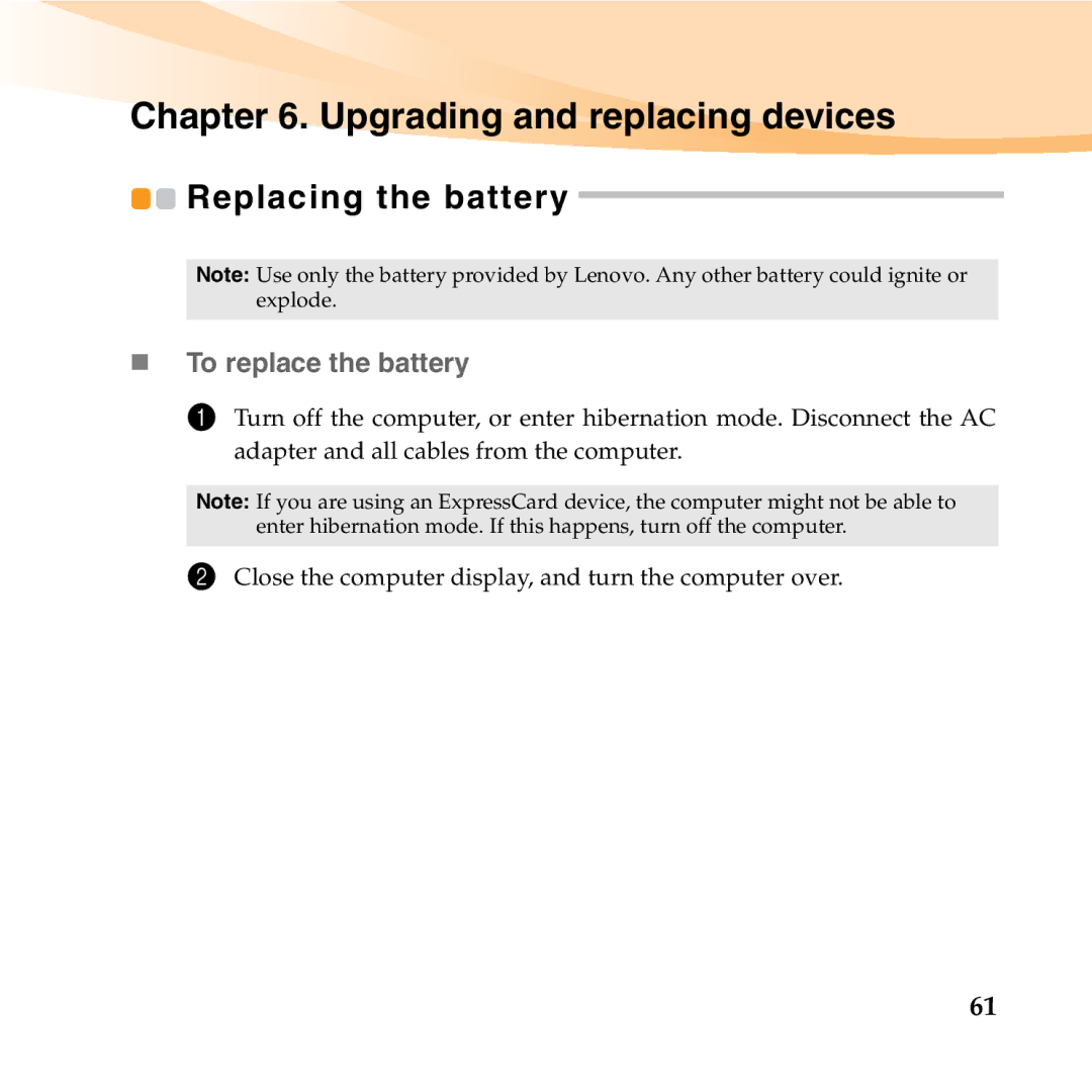 Lenovo S12 manual Upgrading and replacing devices, „ To replace the battery 