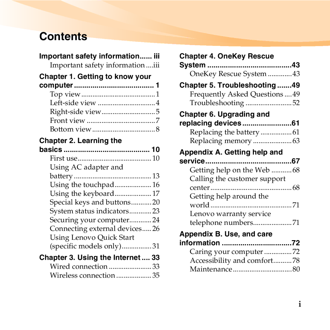 Lenovo S12 manual Contents 