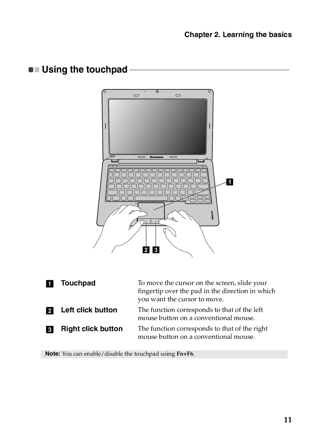 Lenovo S205 manual Using the touchpad 