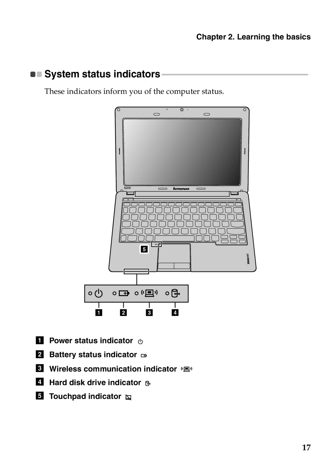 Lenovo S205 manual System status indicators 