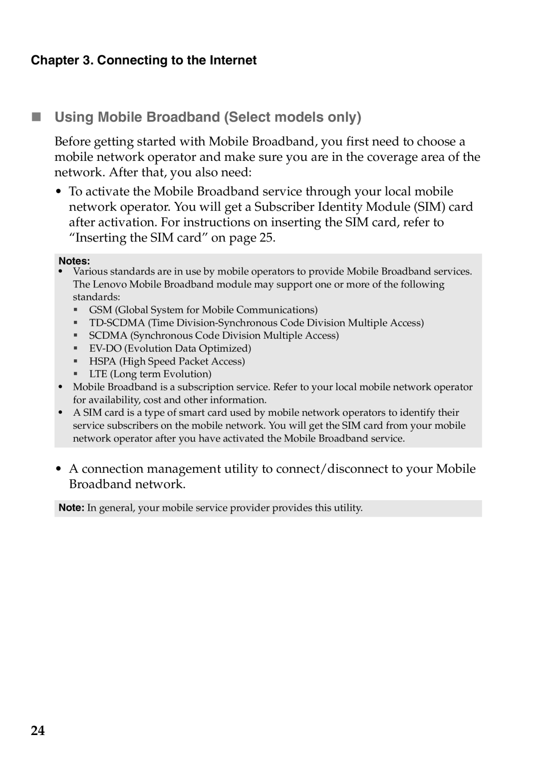 Lenovo S205 manual „ Using Mobile Broadband Select models only 