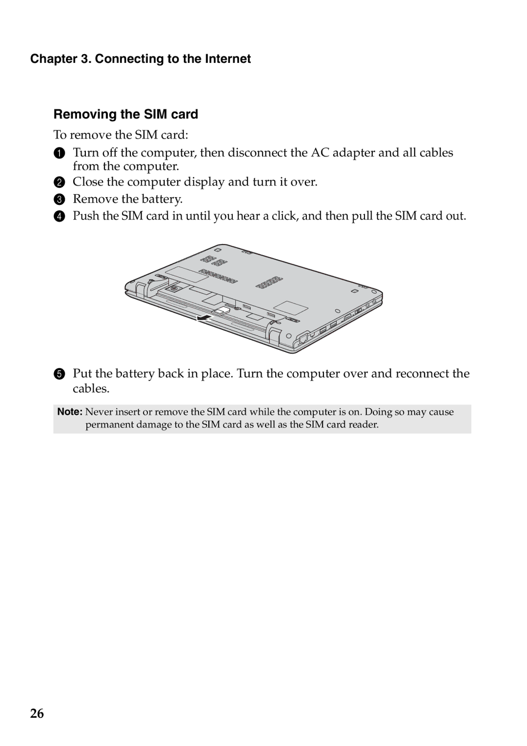 Lenovo S205 manual Removing the SIM card 