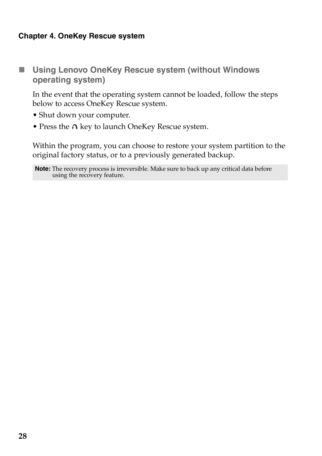 Lenovo S205 manual OneKey Rescue system 