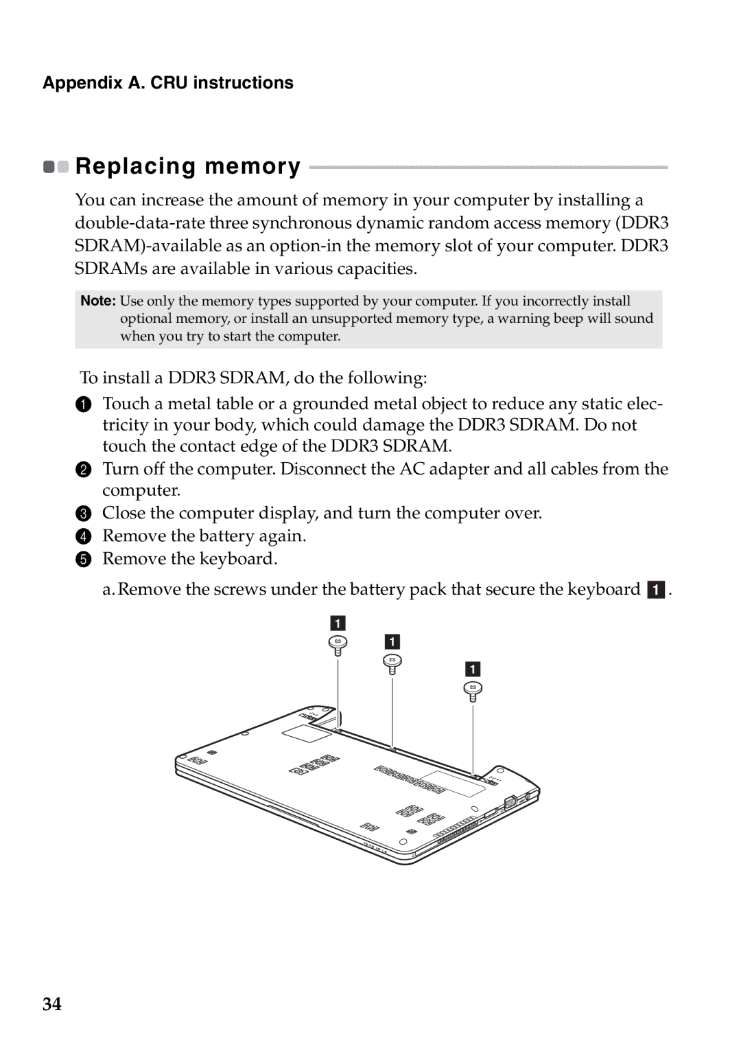 Lenovo S205 manual Replacing memory 