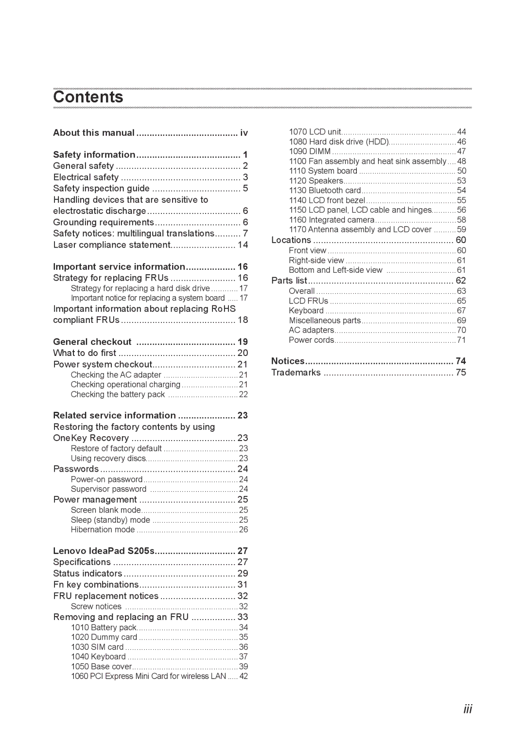 Lenovo S205S manual Contents 