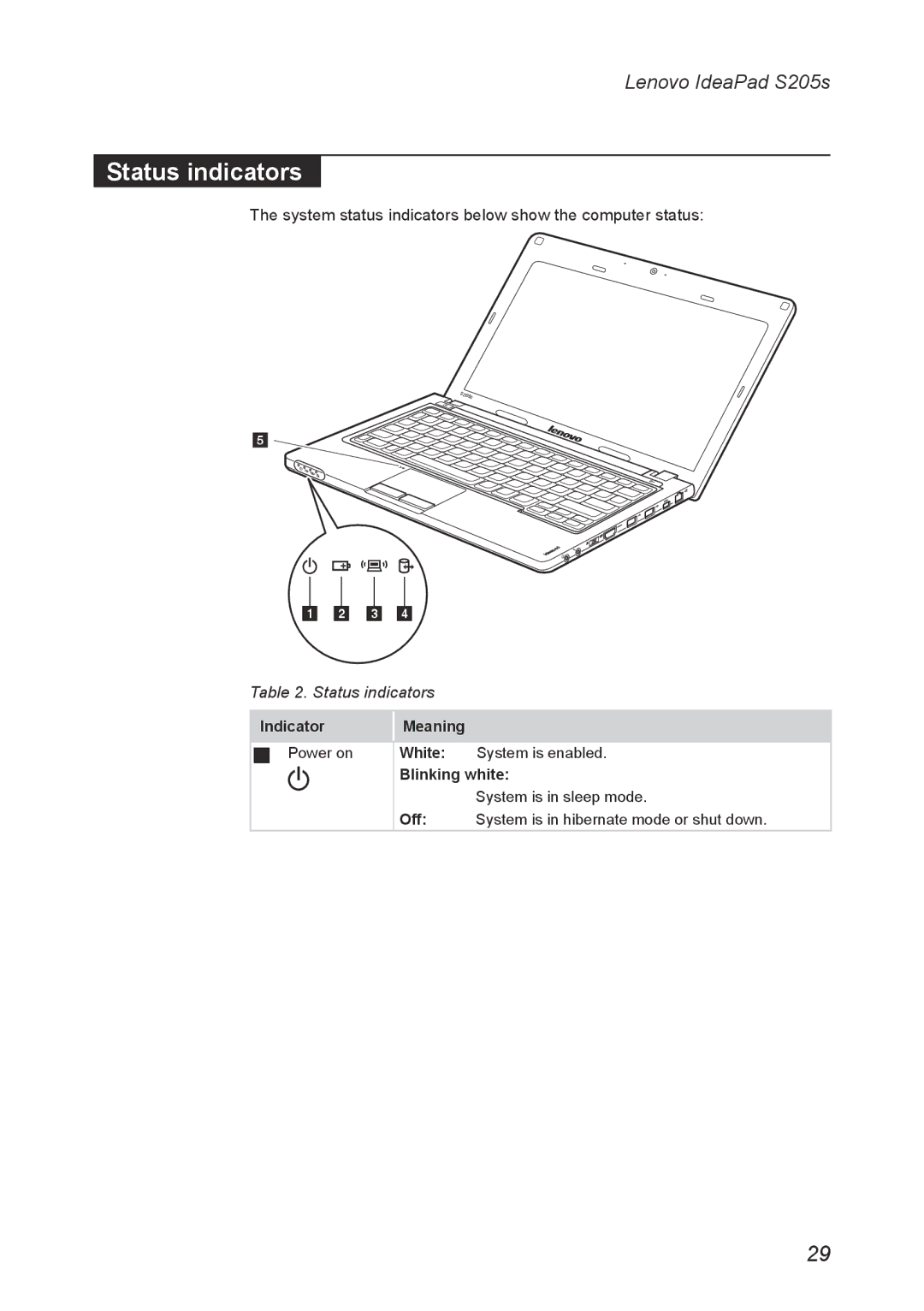 Lenovo S205S manual Status indicators 