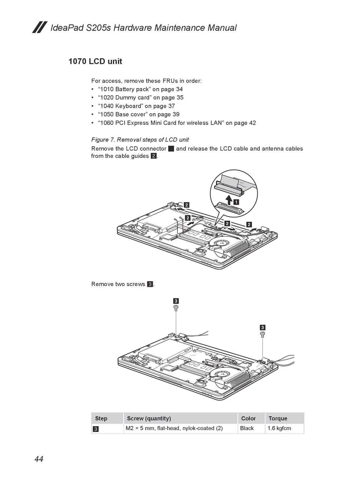 Lenovo S205S manual Removal steps of LCD unit 