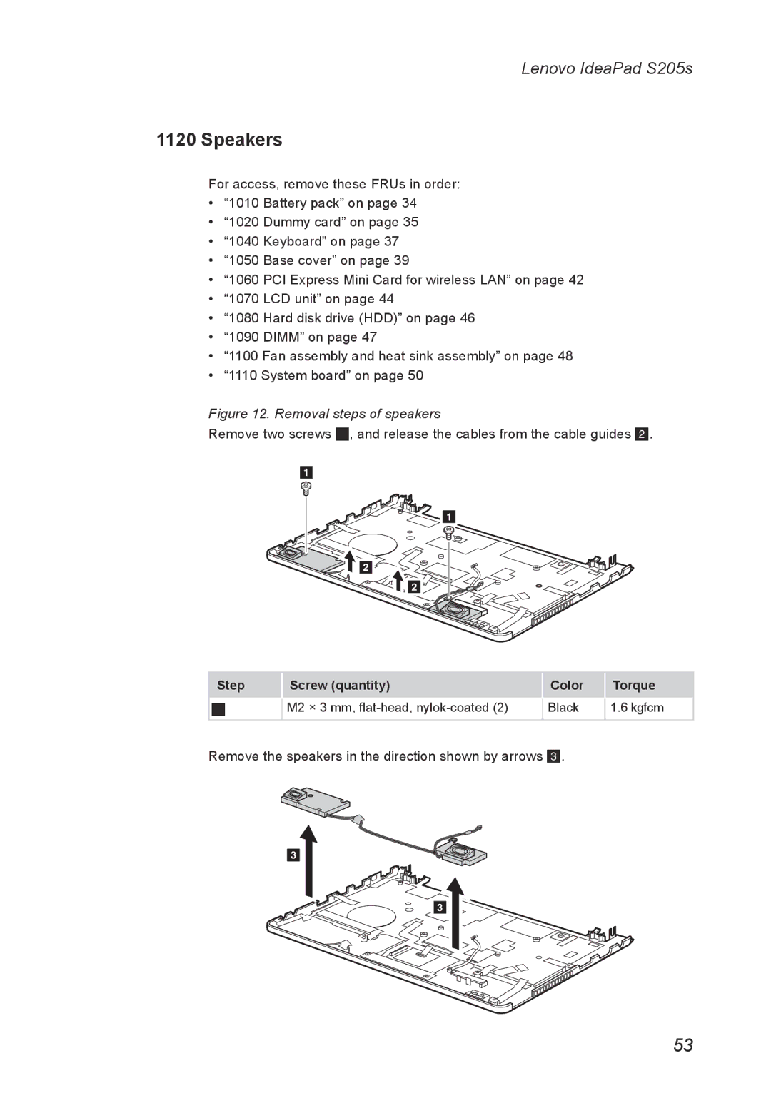 Lenovo S205S manual Speakers, Removal steps of speakers 