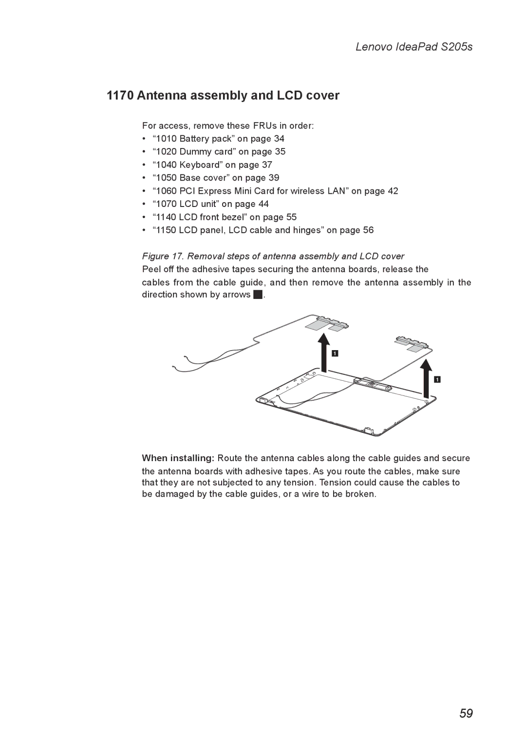 Lenovo S205S manual Antenna assembly and LCD cover, Removal steps of antenna assembly and LCD cover 