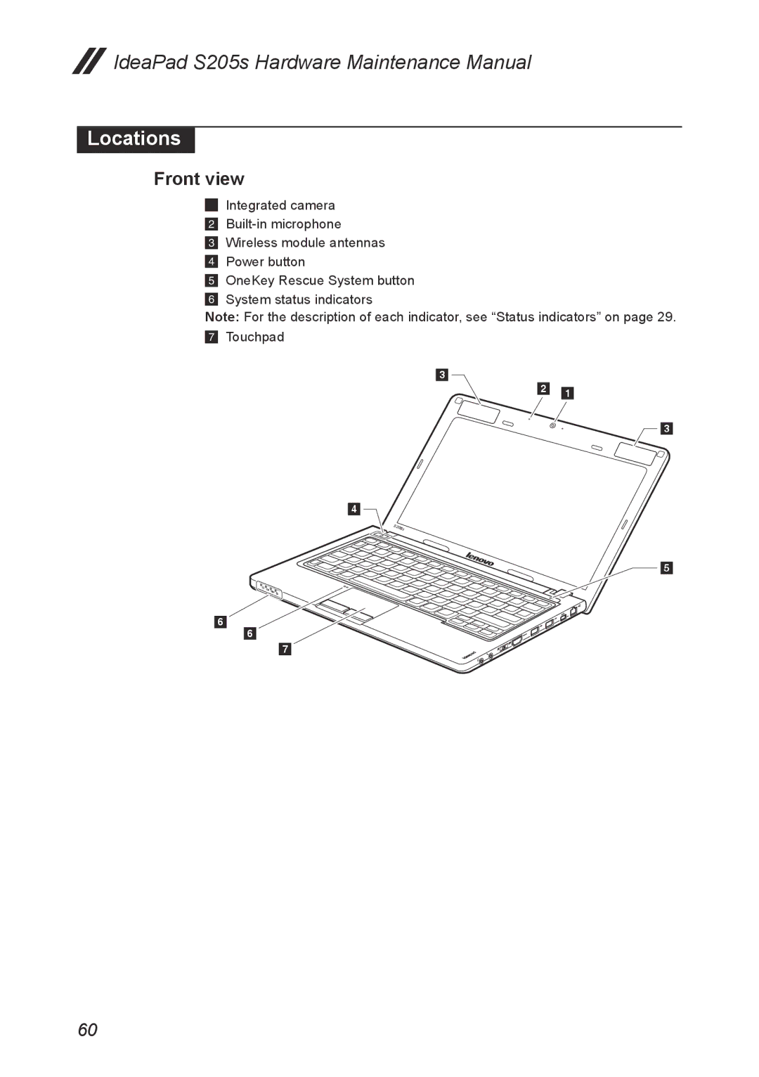 Lenovo S205S manual Locations, Front view 