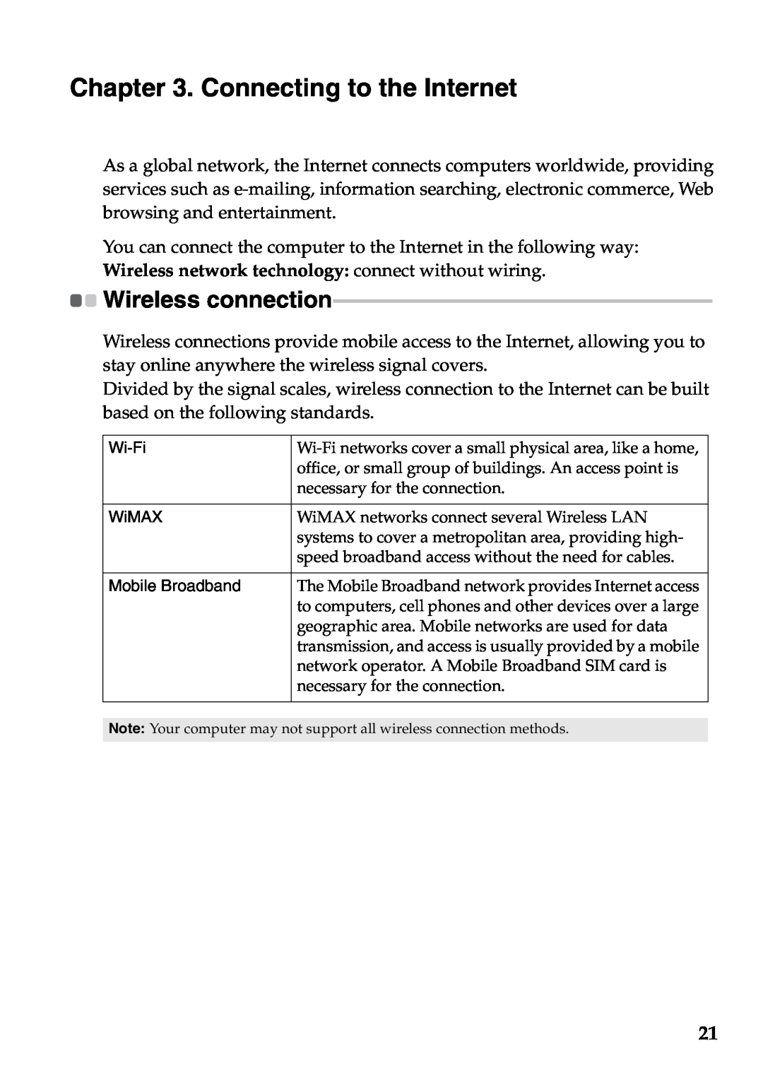 Lenovo S200, S206 manual Connecting to the Internet, Wireless connection 