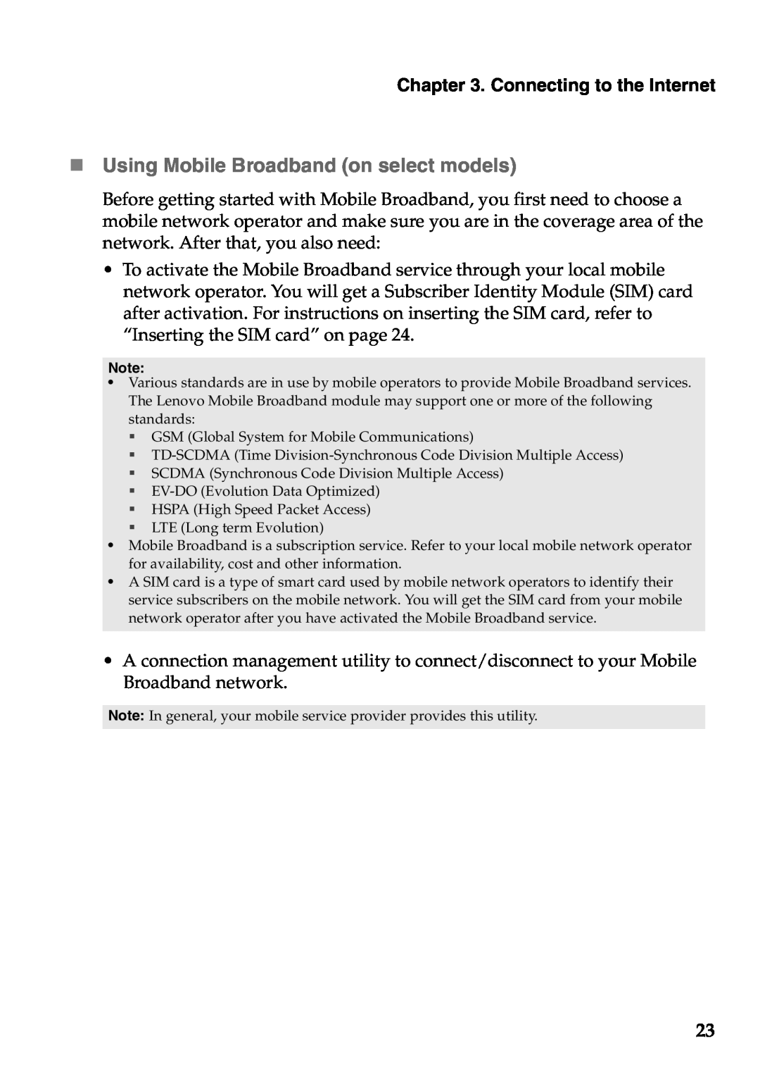 Lenovo S200, S206 manual „ Using Mobile Broadband on select models, Connecting to the Internet 