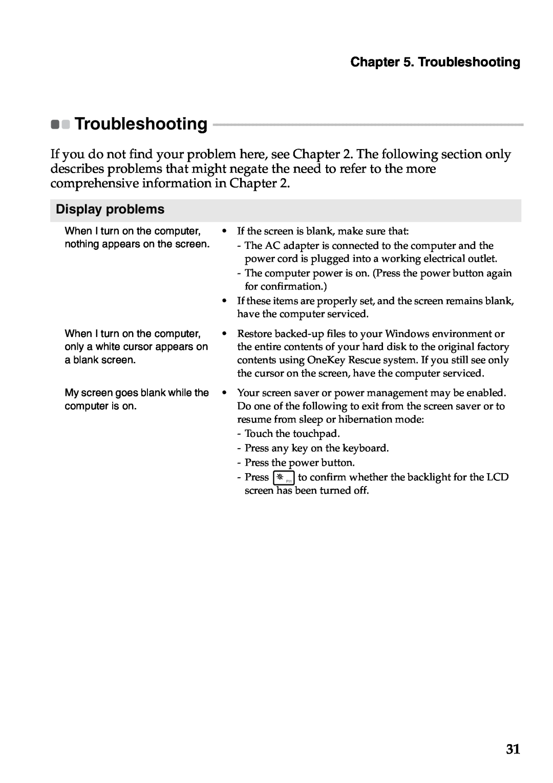 Lenovo S200, S206 manual Troubleshooting, Display problems 