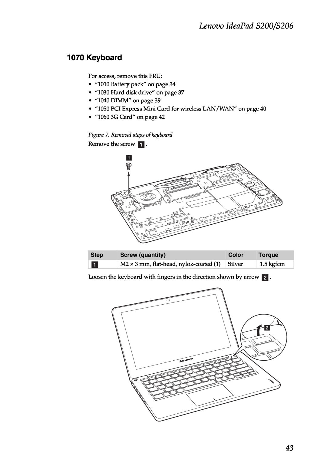 Lenovo manual Keyboard, Removal steps of keyboard, Lenovo IdeaPad S200/S206 