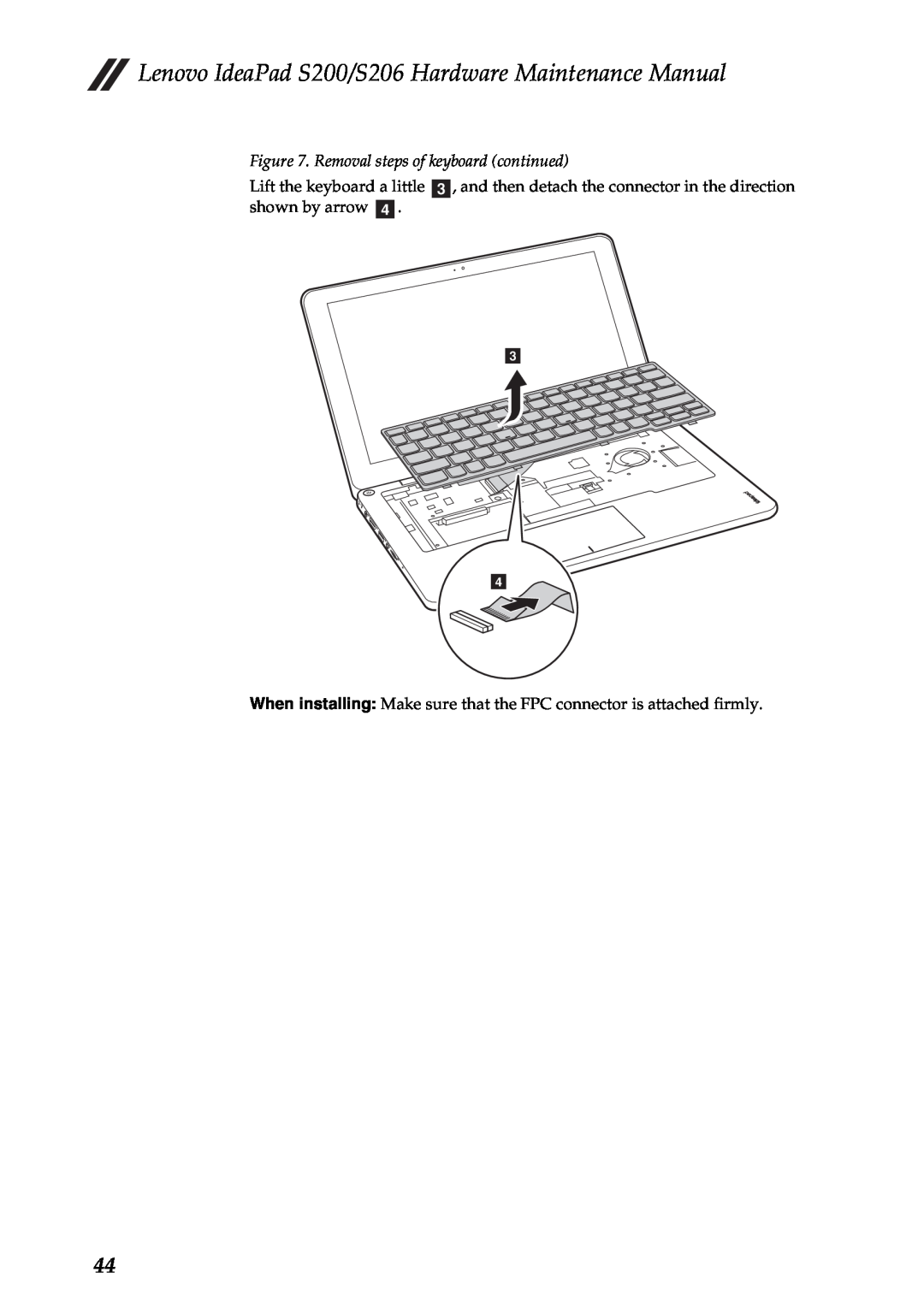Lenovo S206, S200 manual Removal steps of keyboard continued 