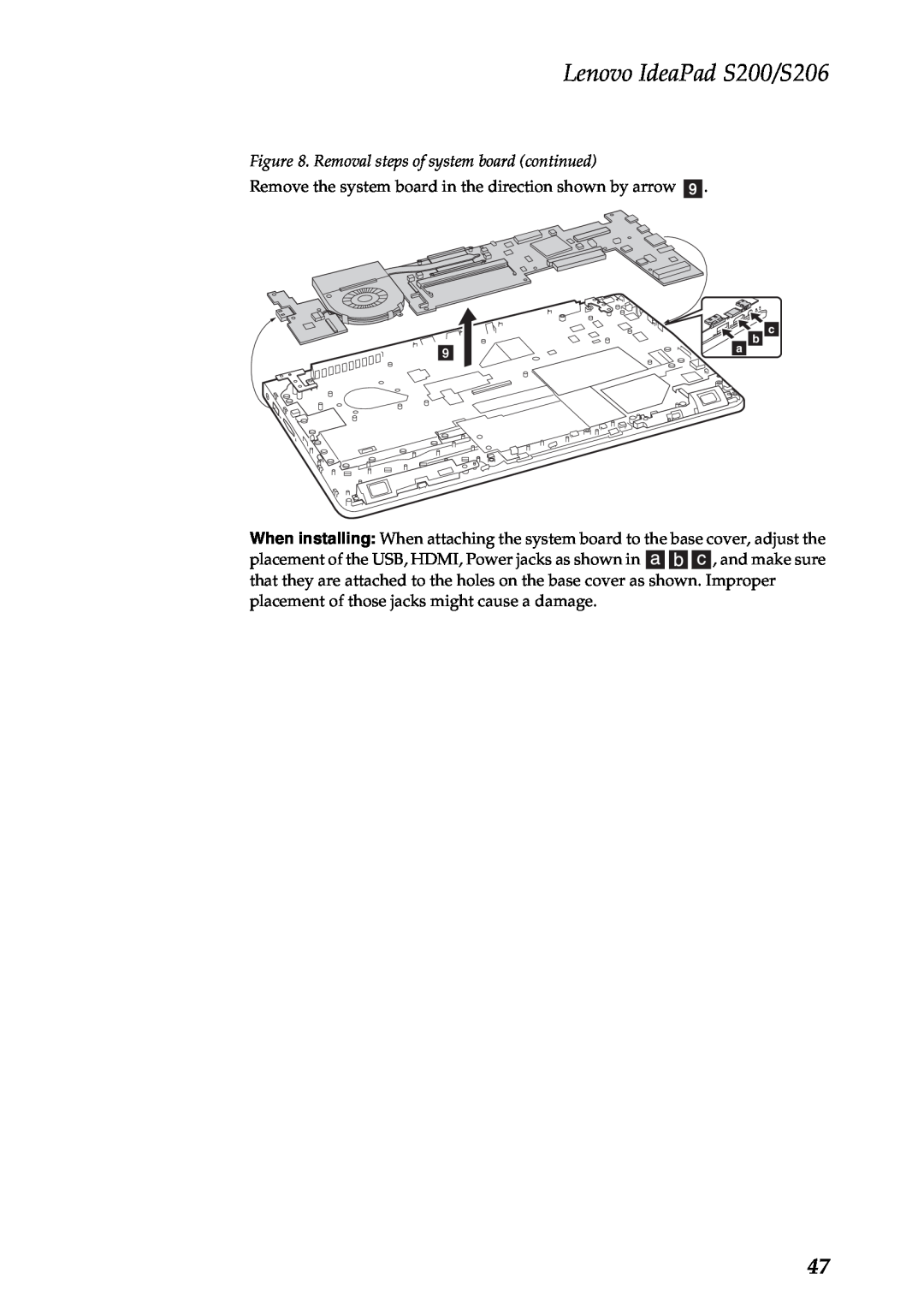 Lenovo manual Removal steps of system board continued, Lenovo IdeaPad S200/S206 