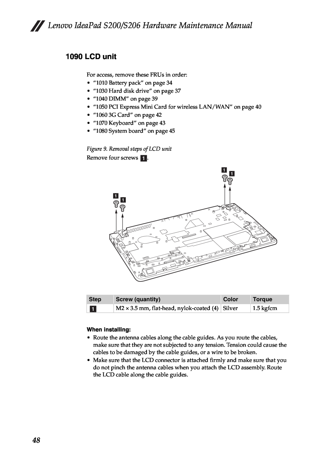 Lenovo S206, S200 manual Removal steps of LCD unit 