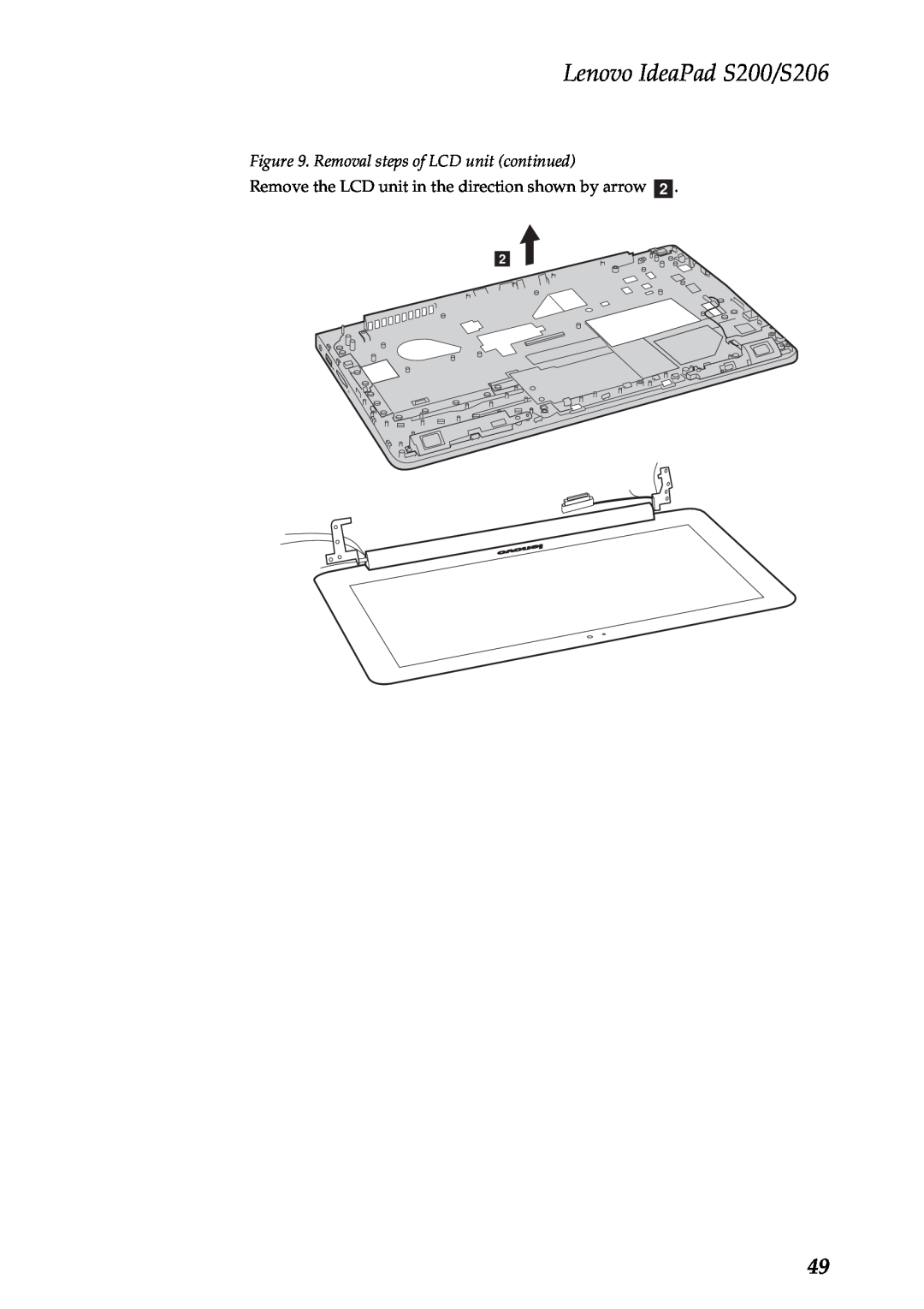 Lenovo manual Removal steps of LCD unit continued, Lenovo IdeaPad S200/S206 