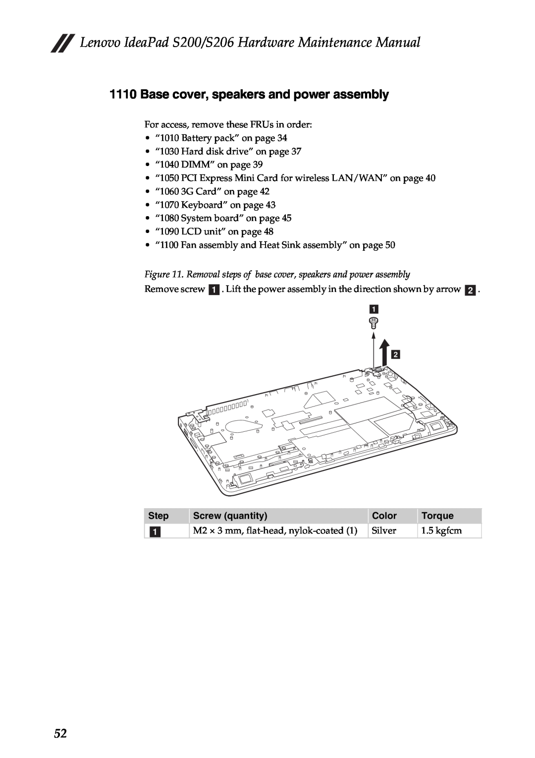Lenovo S206, S200 manual Base cover, speakers and power assembly 