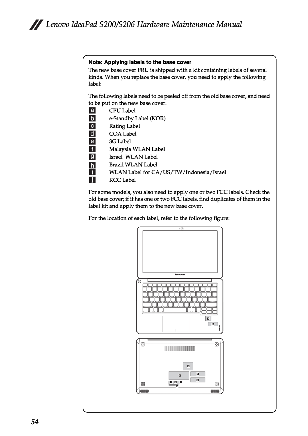 Lenovo S206, S200 manual Note Applying labels to the base cover 