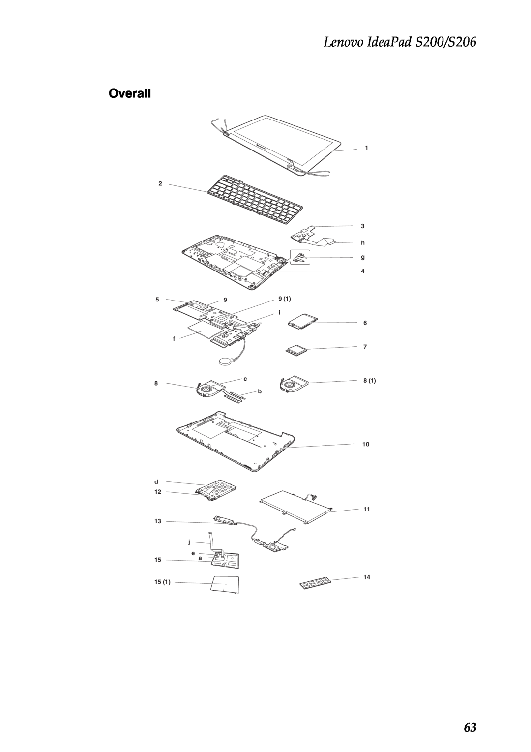 Lenovo manual Overall, Lenovo IdeaPad S200/S206, i f c 8 b d 13 j e 15a, 1 3 h g 6 7 8 
