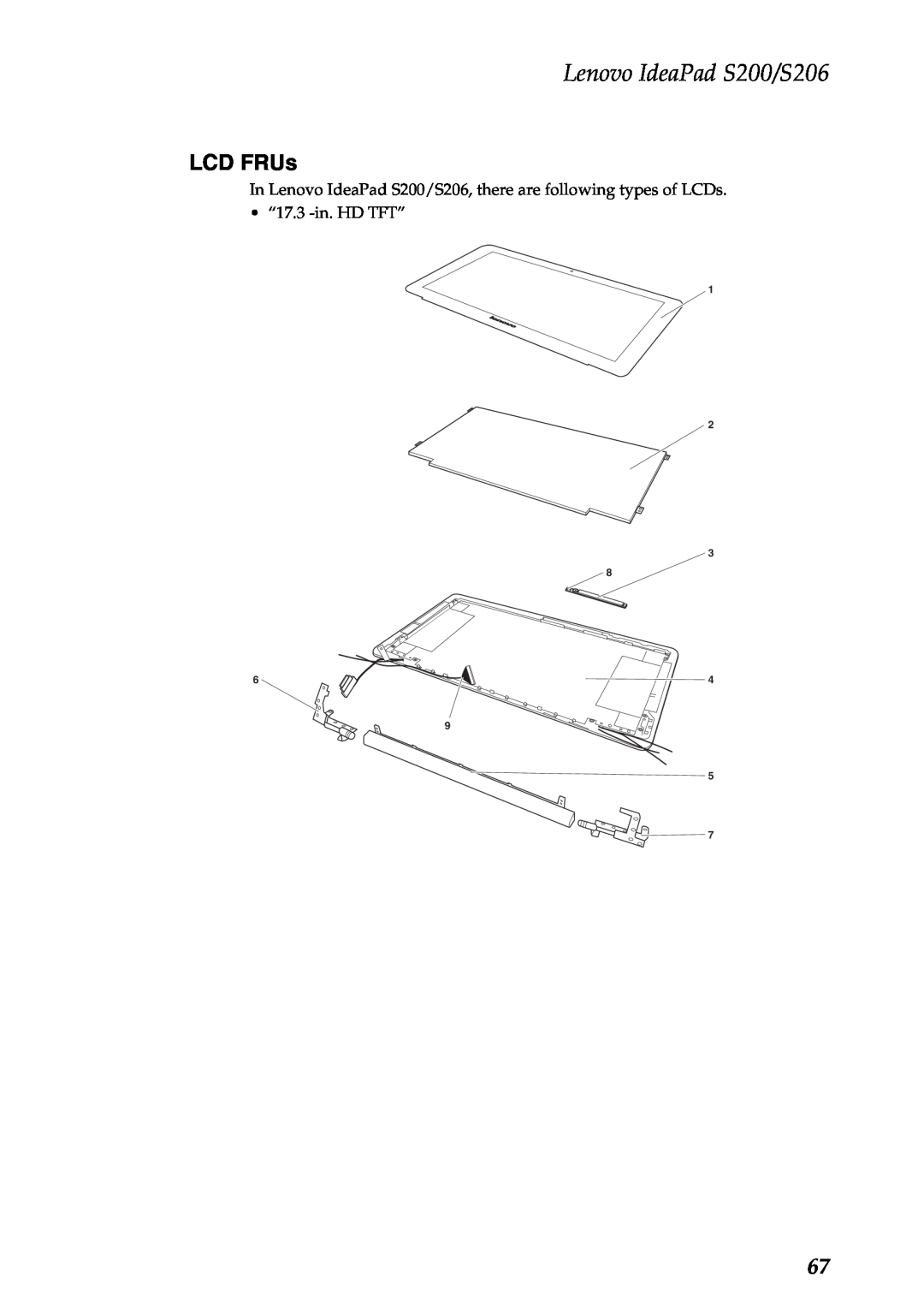 Lenovo manual LCD FRUs, Lenovo IdeaPad S200/S206, “17.3 -in.HD TFT” 