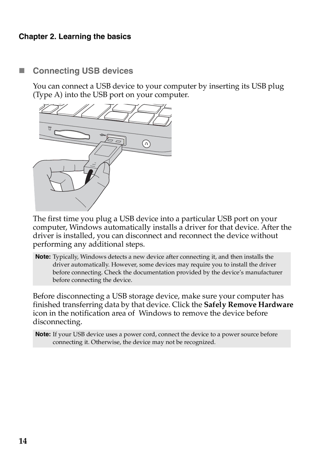 Lenovo S206, S200 manual „ Connecting USB devices 