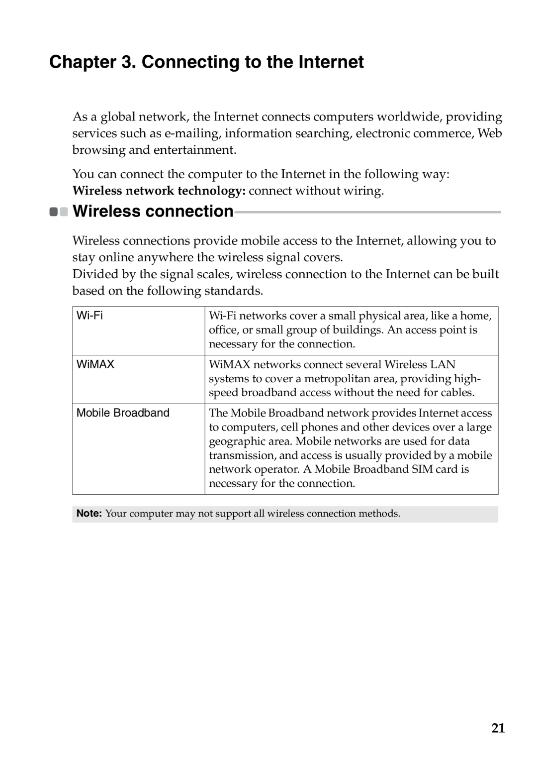 Lenovo S200, S206 manual Connecting to the Internet, Wireless connection 