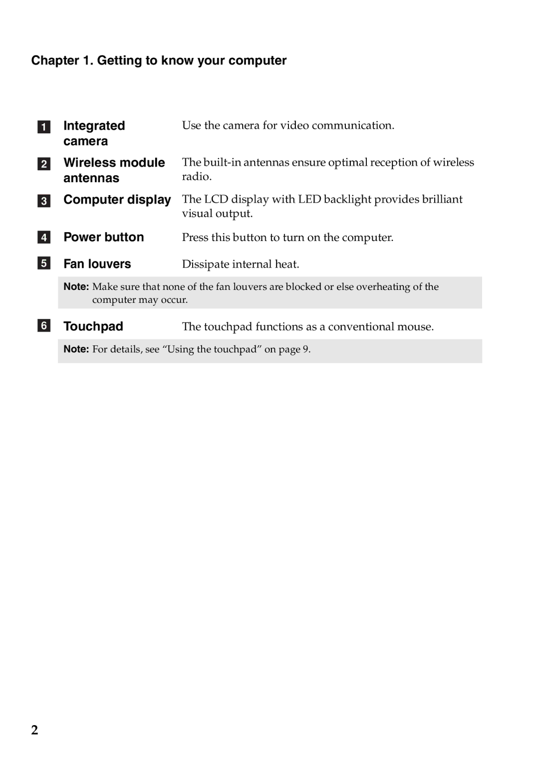 Lenovo S206, S200 manual Getting to know your computer Integrated, Touchpad 