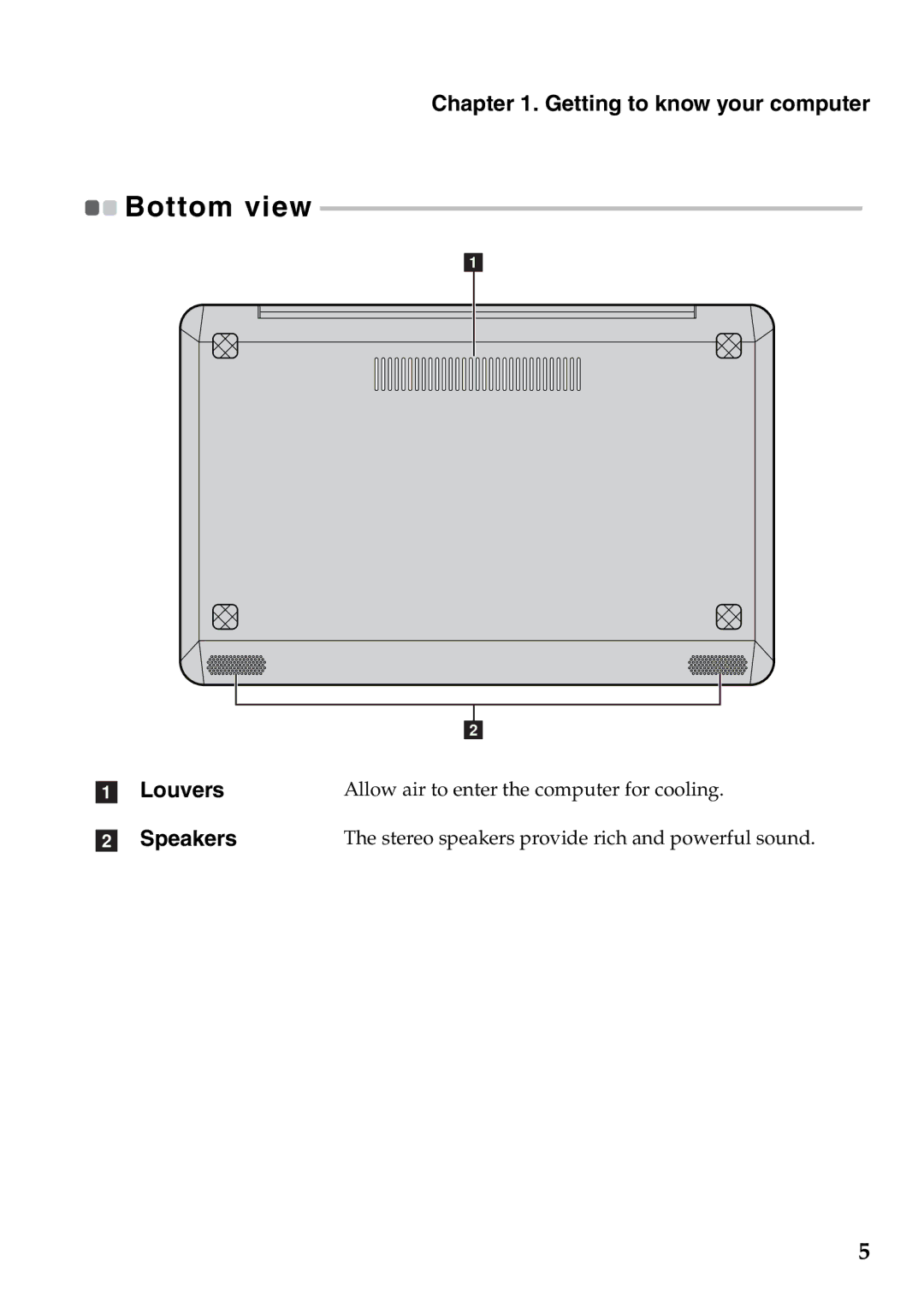 Lenovo S200, S206 manual Bottom view, Louvers, Speakers 