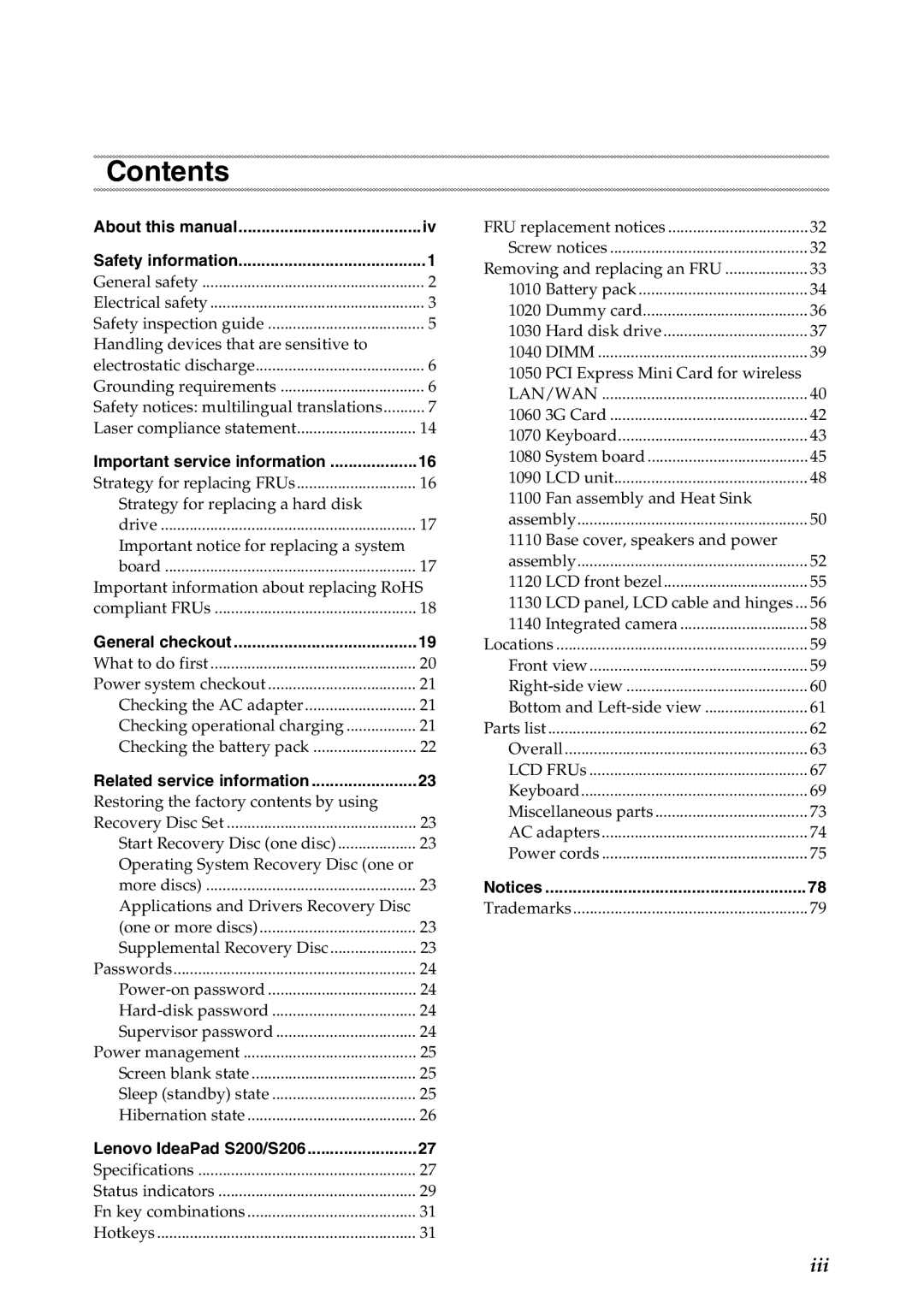 Lenovo S200, S206 manual Contents 