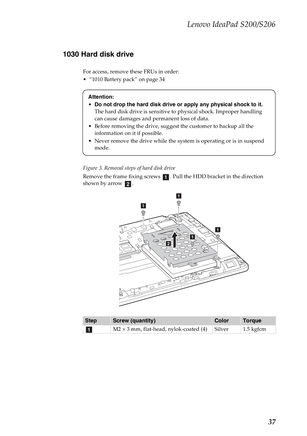 Lenovo S200, S206 manual Hard disk drive, Removal steps of hard disk drive 