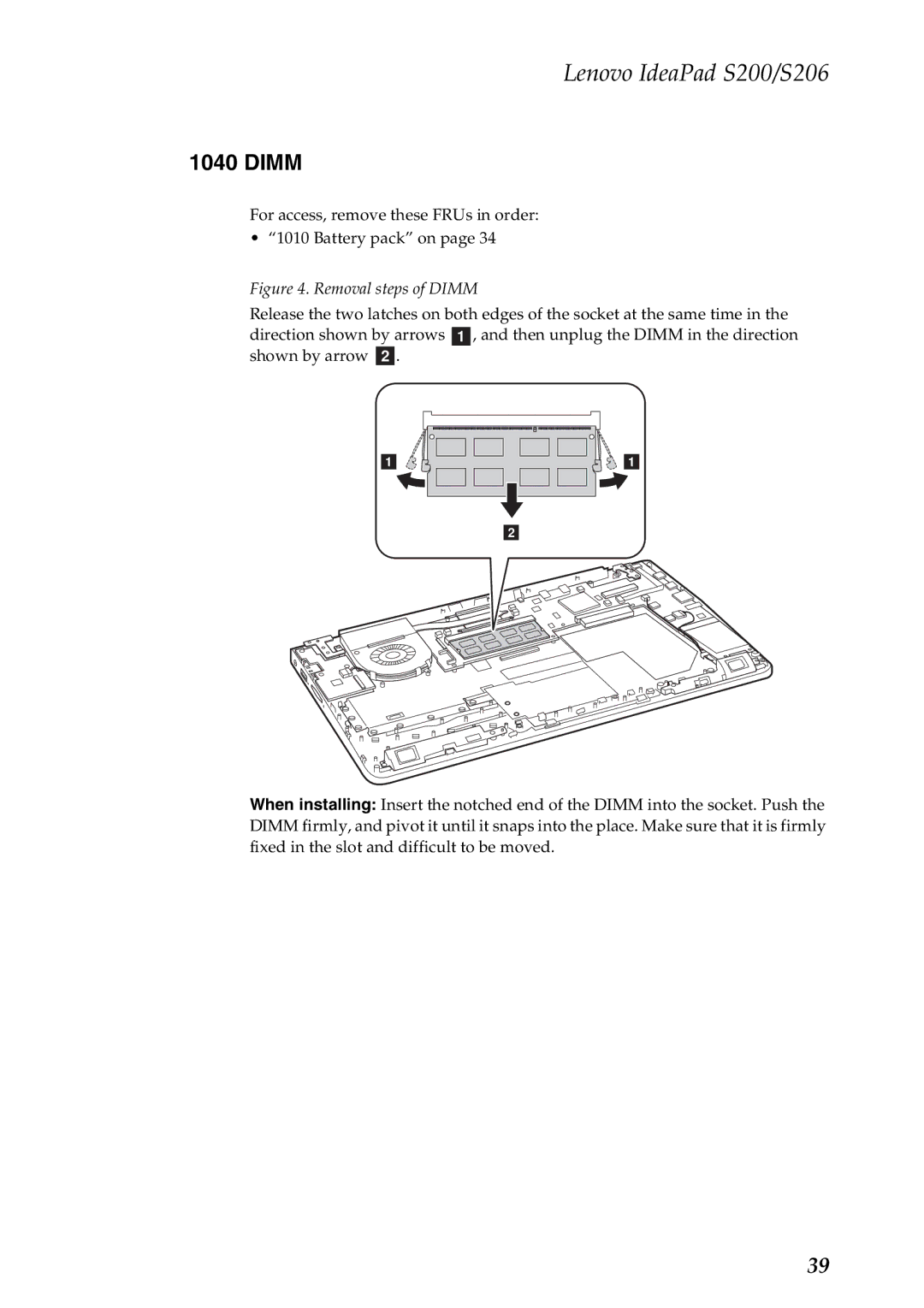 Lenovo S200, S206 manual Removal steps of Dimm 