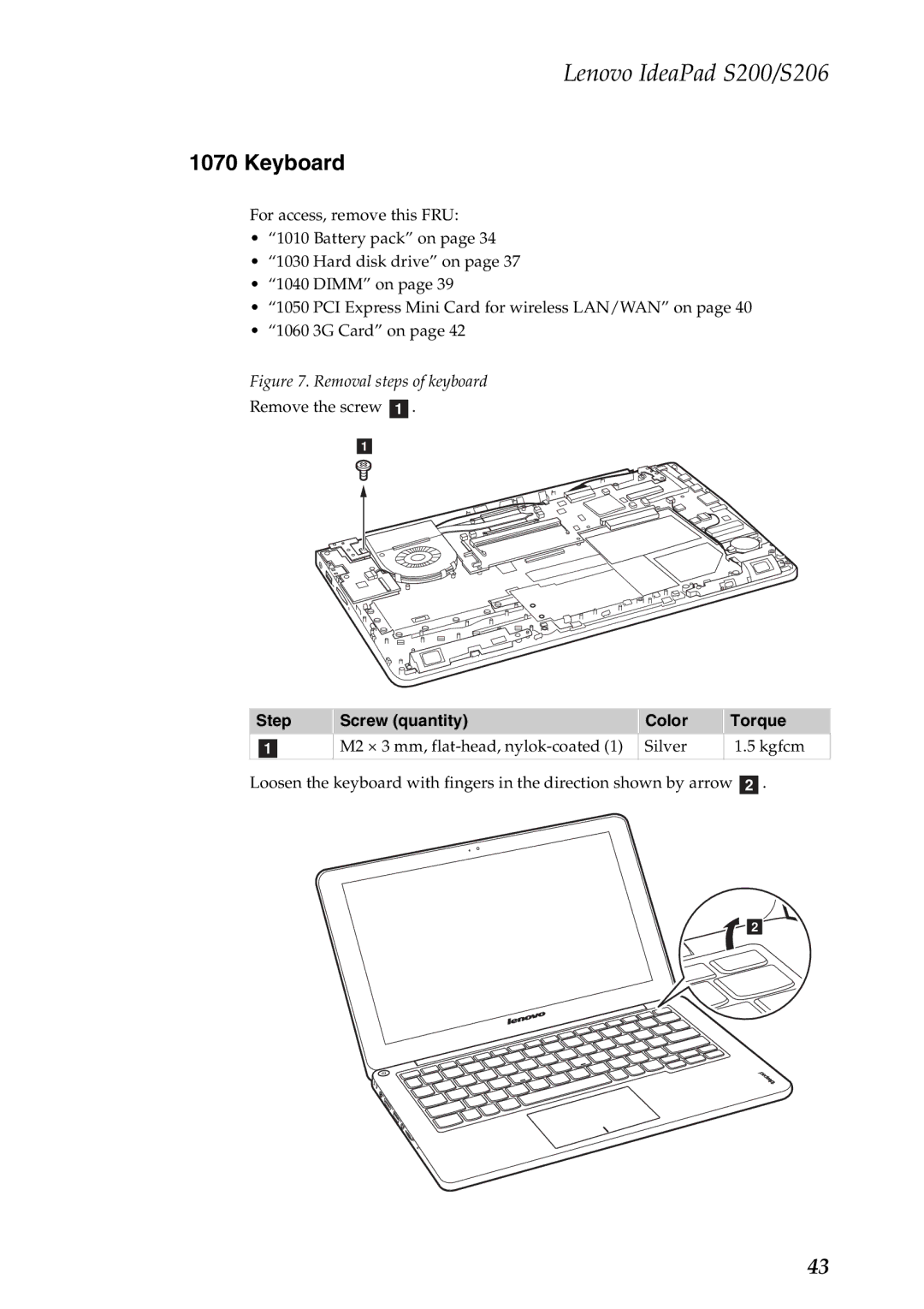 Lenovo S200, S206 manual Keyboard, Removal steps of keyboard 