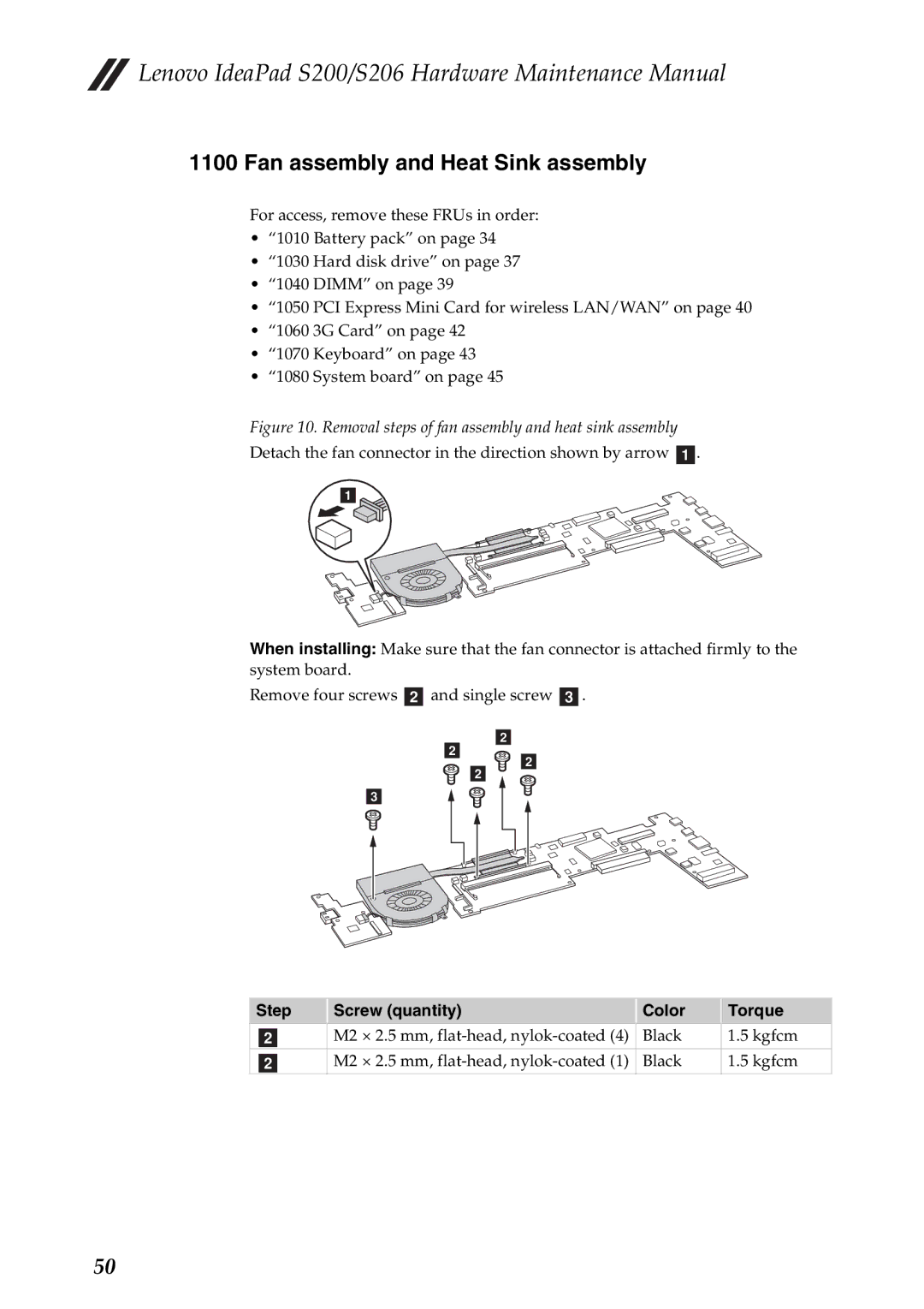 Lenovo S206, S200 manual Fan assembly and Heat Sink assembly, Removal steps of fan assembly and heat sink assembly 