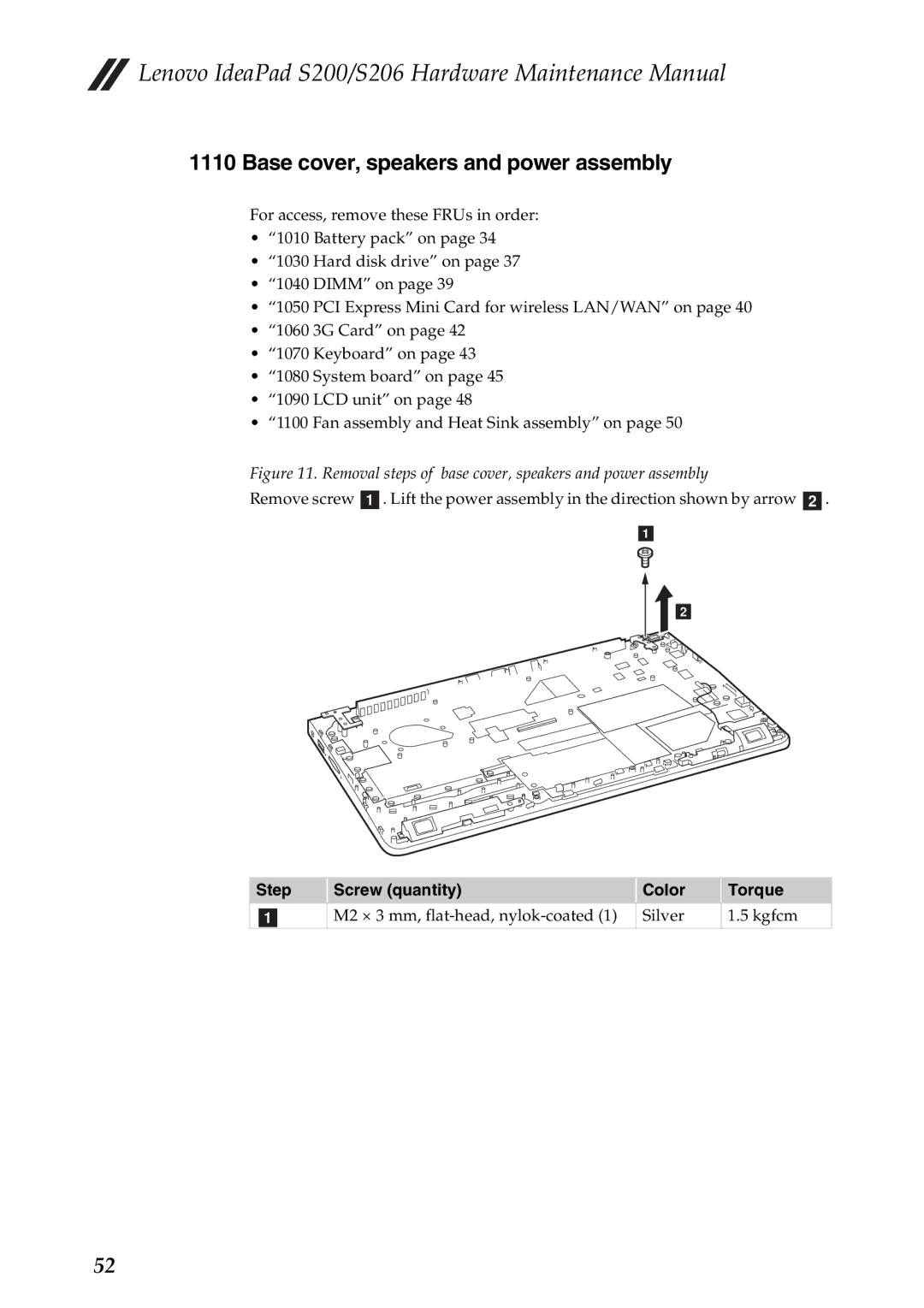 Lenovo S206, S200 manual Base cover, speakers and power assembly, Removal steps of base cover, speakers and power assembly 