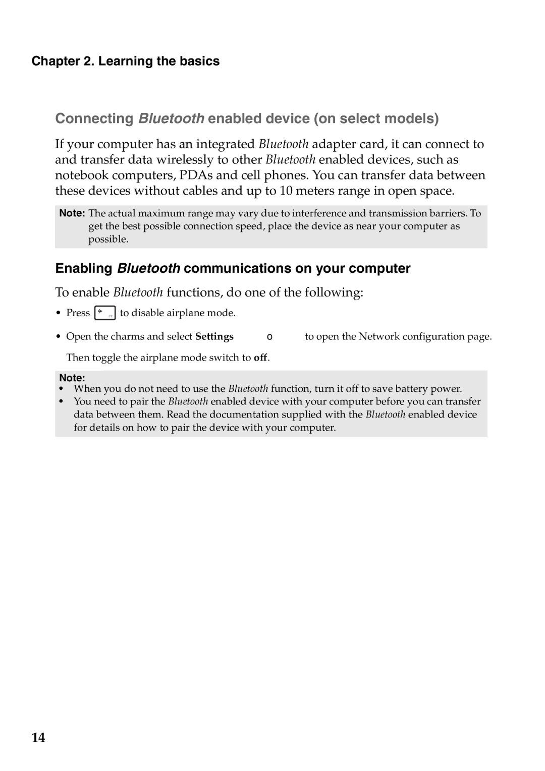 Lenovo S206 „ Connecting Bluetooth enabled device on select models, Enabling Bluetooth communications on your computer 