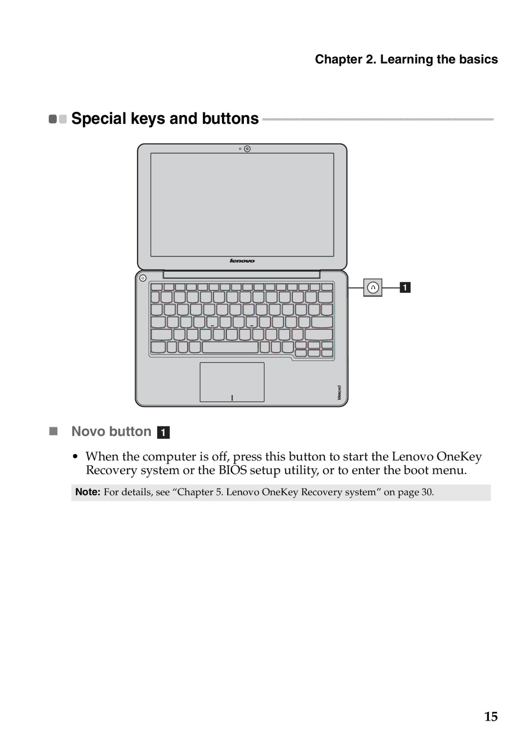 Lenovo S200, S206 manual „ Novo button a, Special keys and buttons 