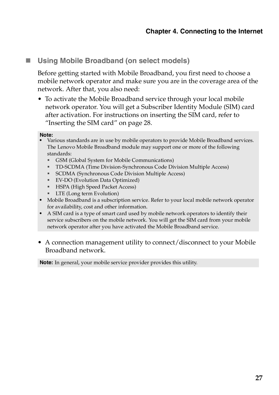 Lenovo S200, S206 manual „ Using Mobile Broadband on select models 