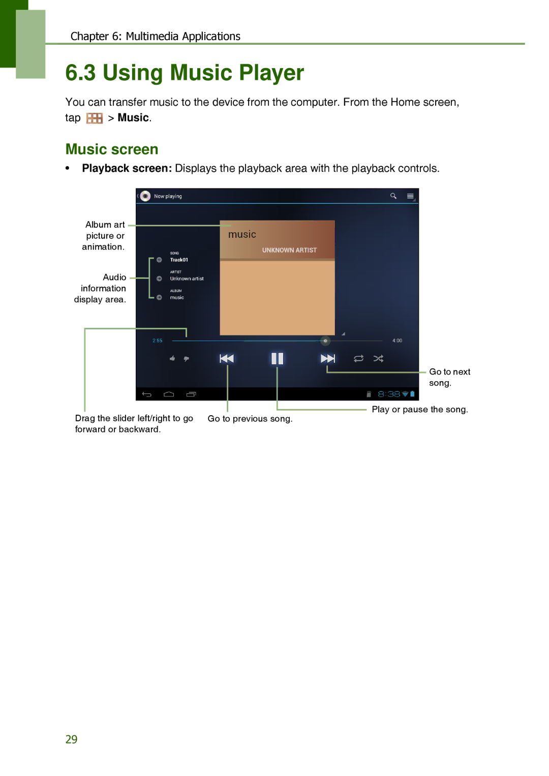 Lenovo S2109A-F manual Using Music Player, Music screen 