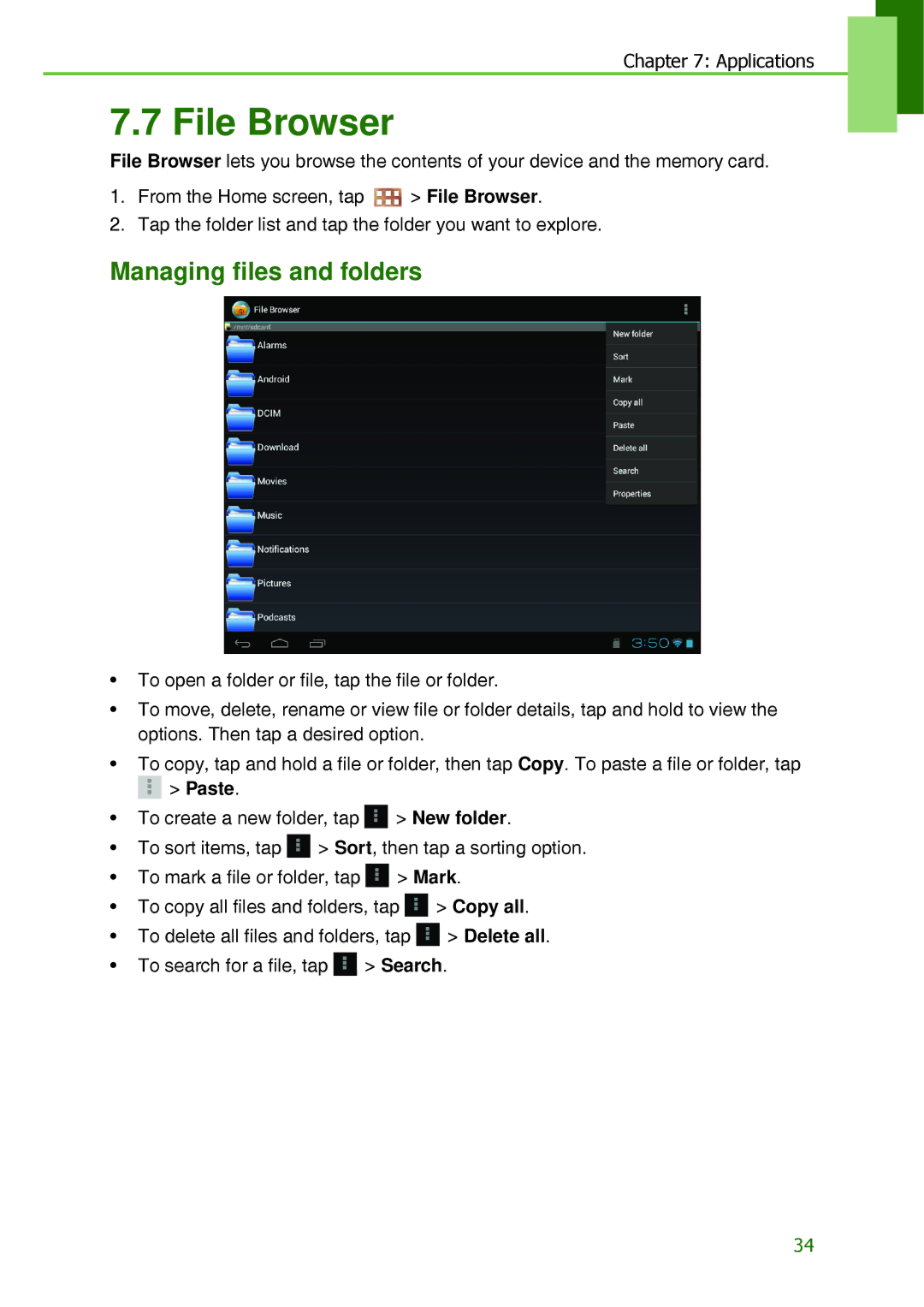 Lenovo S2109A-F manual File Browser, Managing files and folders 