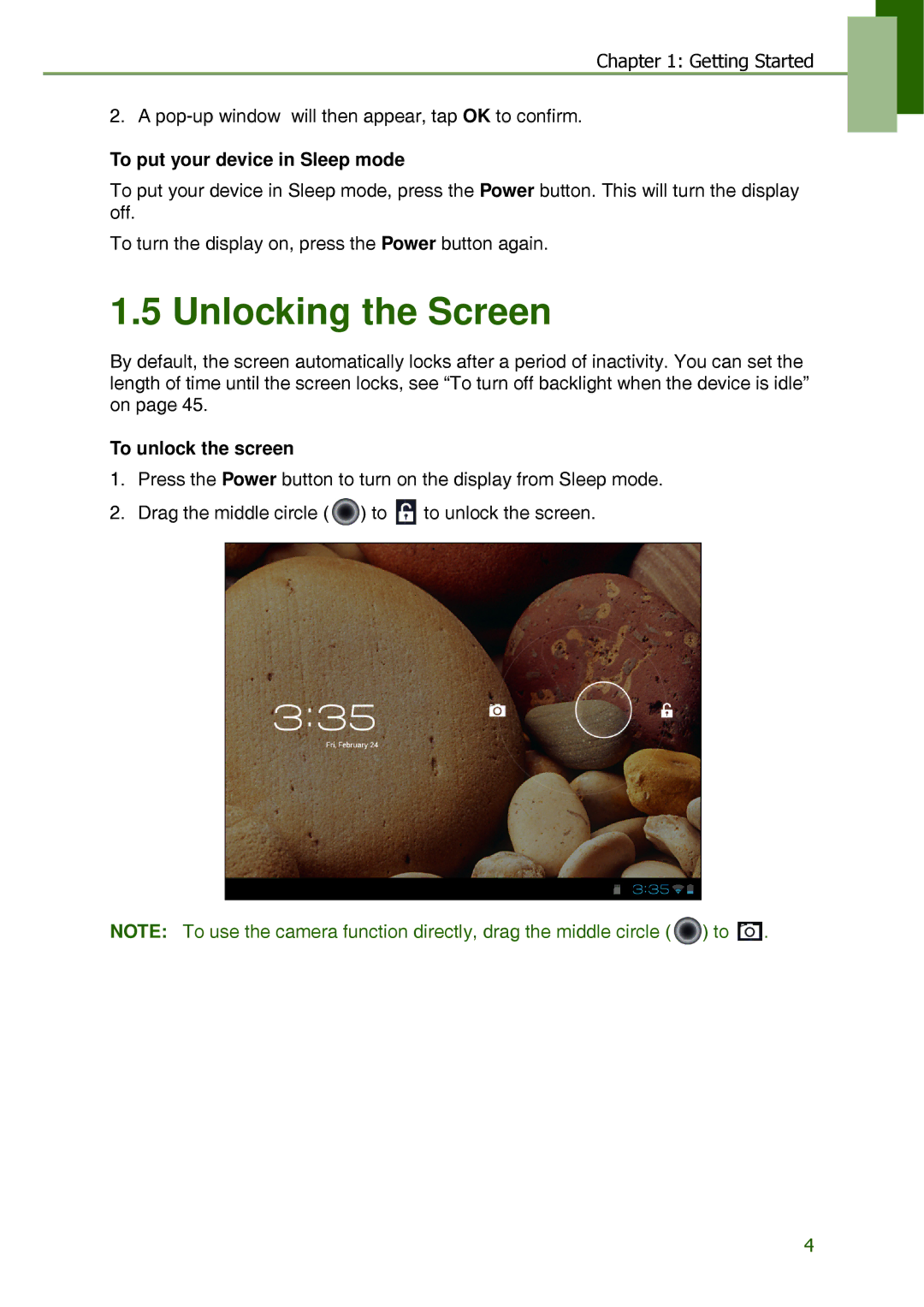 Lenovo S2109A-F manual Unlocking the Screen, To put your device in Sleep mode, To unlock the screen 