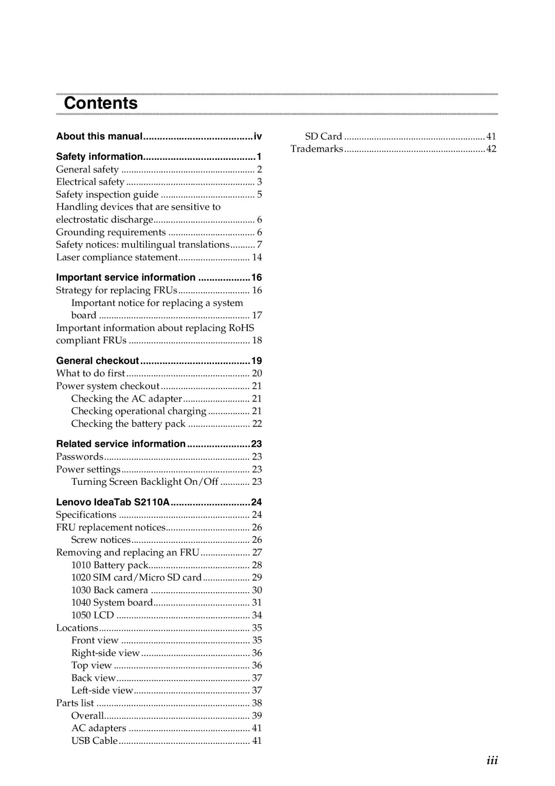 Lenovo S2110A manual Contents 