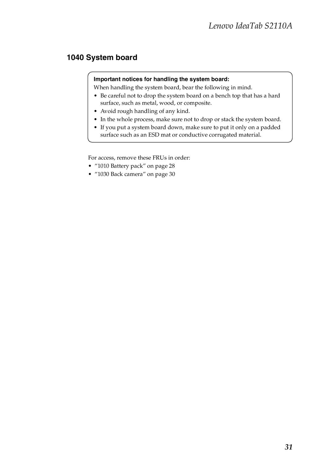 Lenovo S2110A manual System board, Important notices for handling the system board 