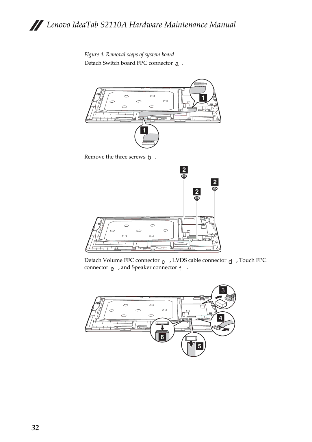 Lenovo S2110A manual Removal steps of system board 