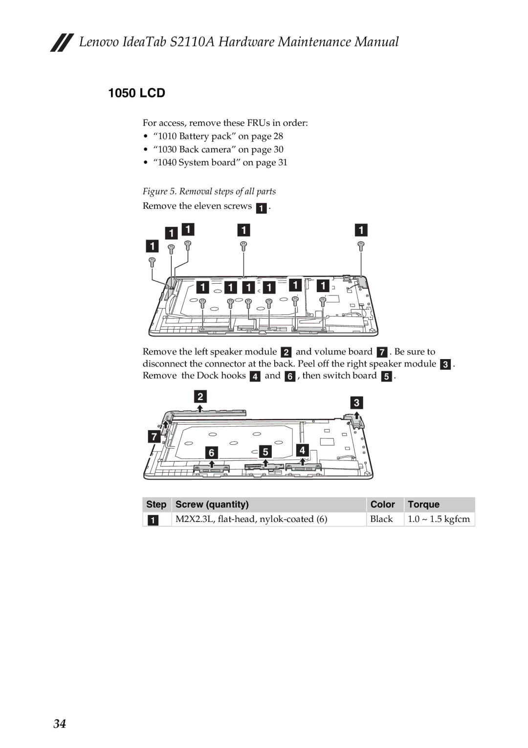 Lenovo S2110A manual 1050 LCD, Removal steps of all parts 