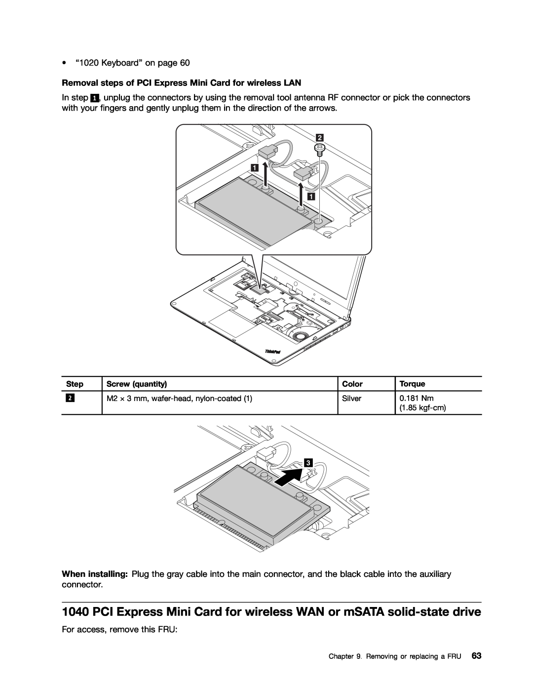 Lenovo 33472YU, S230U manual Removal steps of PCI Express Mini Card for wireless LAN 
