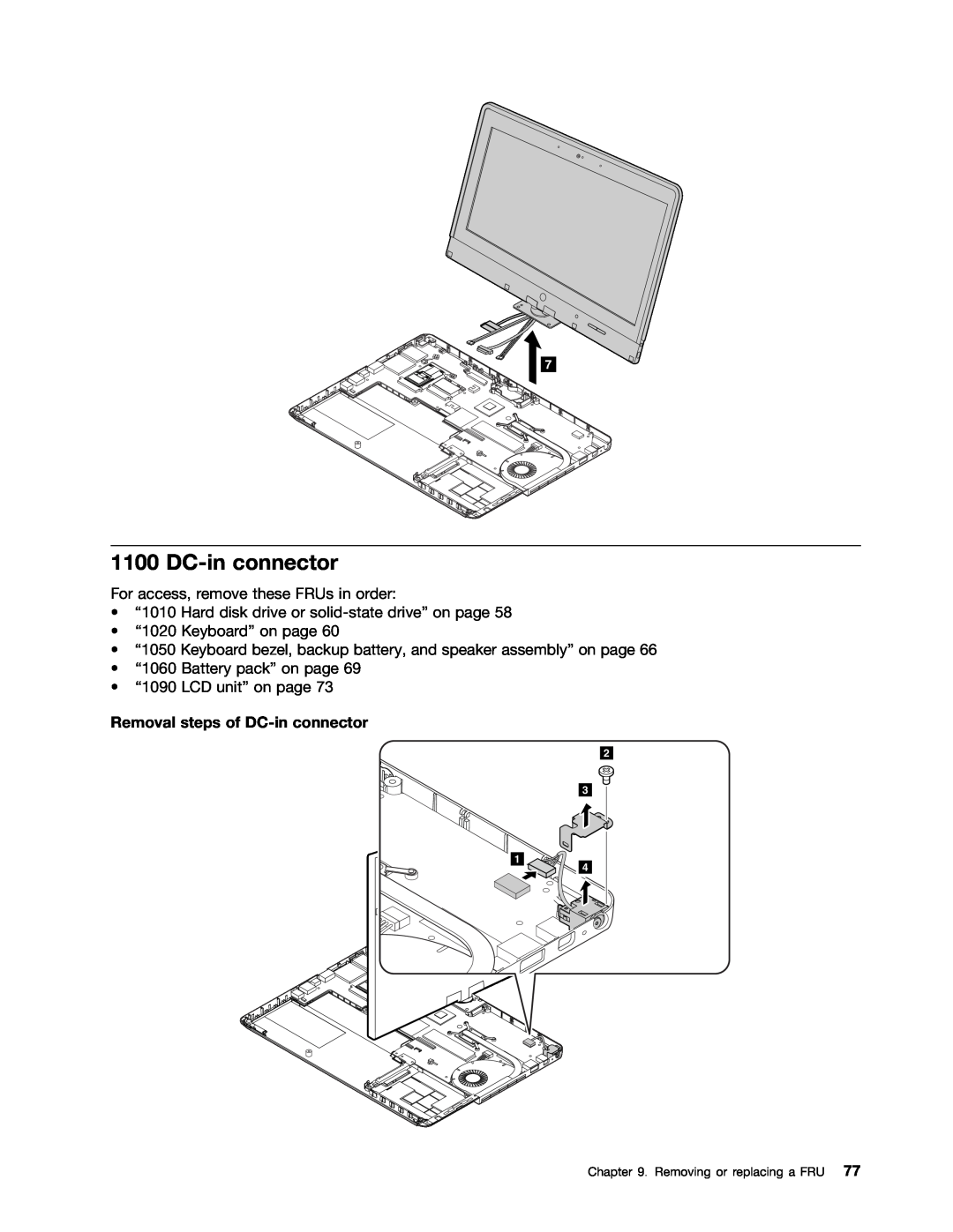 Lenovo 33472YU, S230U manual Removal steps of DC-in connector, Removing or replacing a FRU 