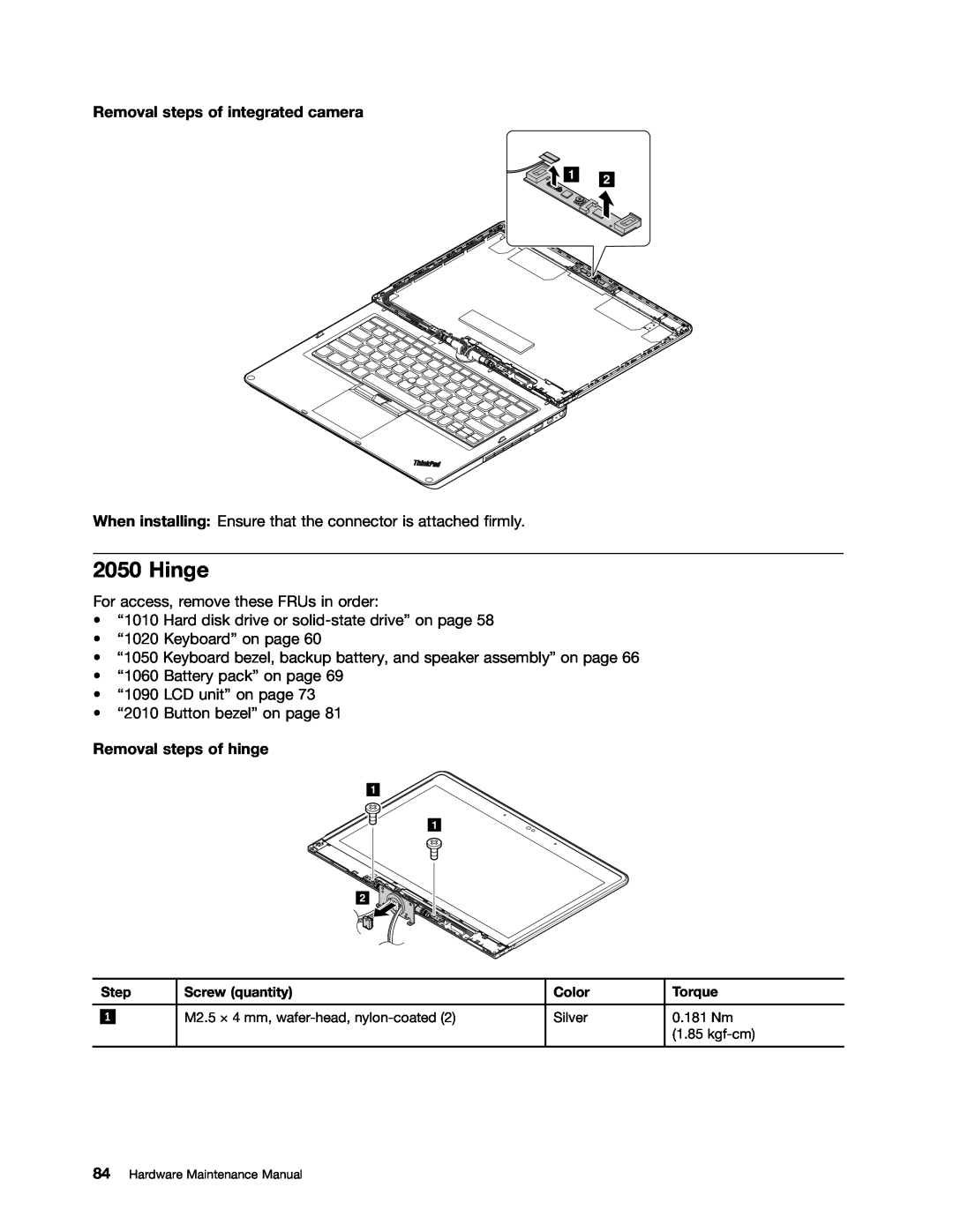 Lenovo S230U, 33472YU manual Hinge, Removal steps of integrated camera, Removal steps of hinge 
